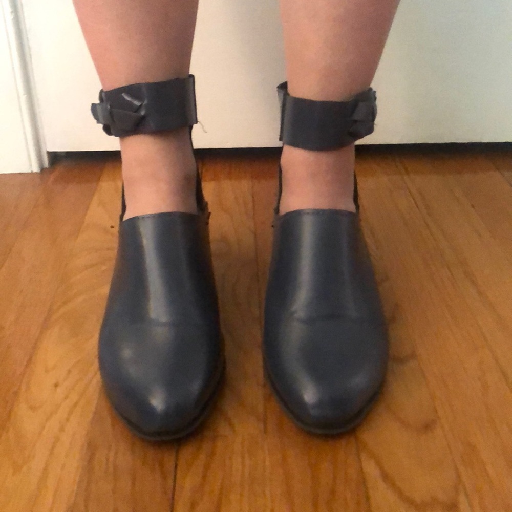 Blue Ankle Strap Clog Booties